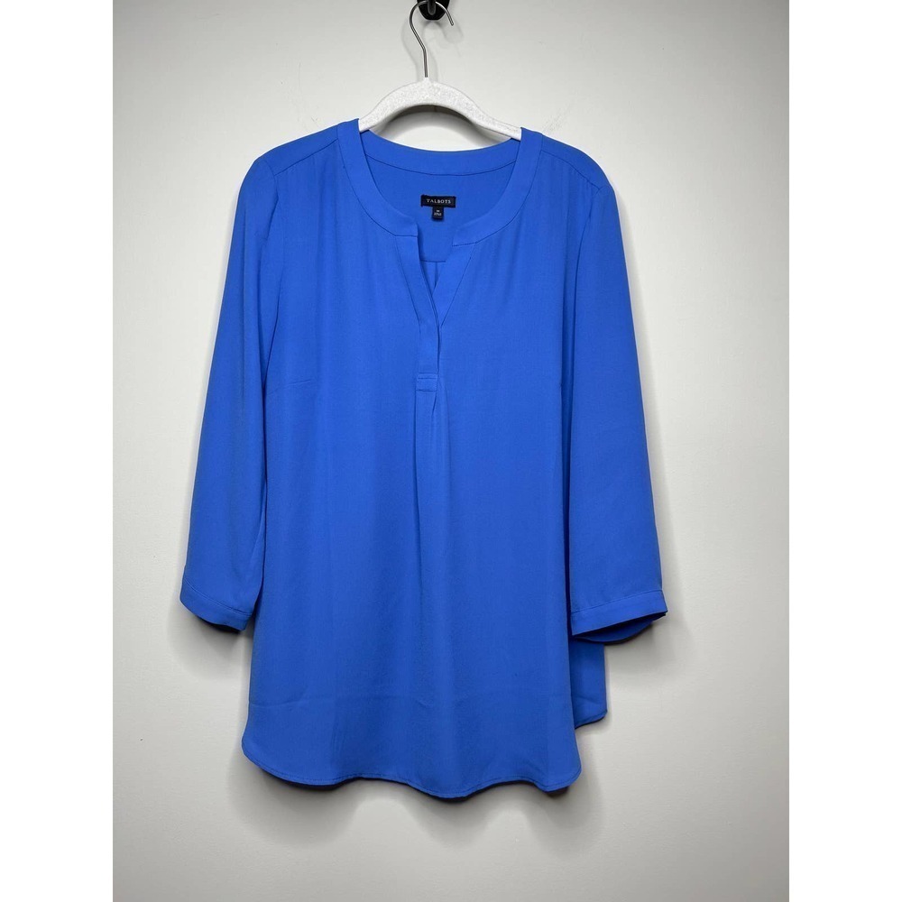 Talbots Blue V Neck Popover Blouse Size M